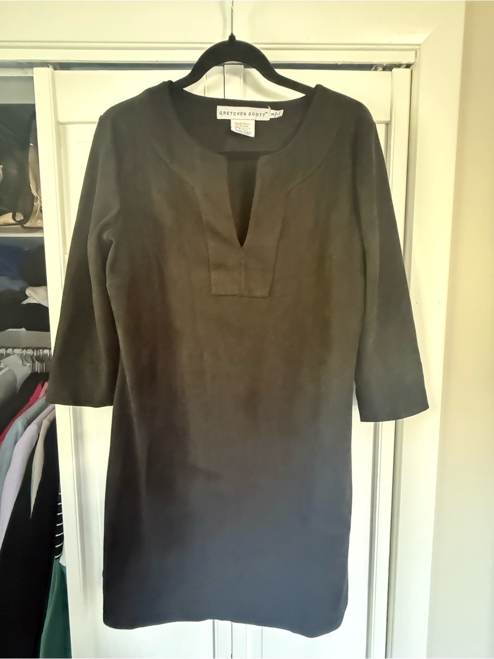 Gretchen Scott Designs Black Mini Dress with 3/4 Sleeves